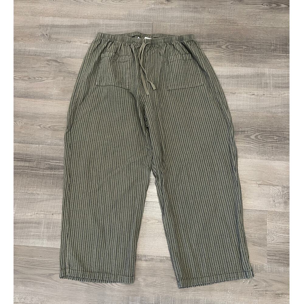 Vtg Orvis Green Striped Cotton Lagenlook Pants